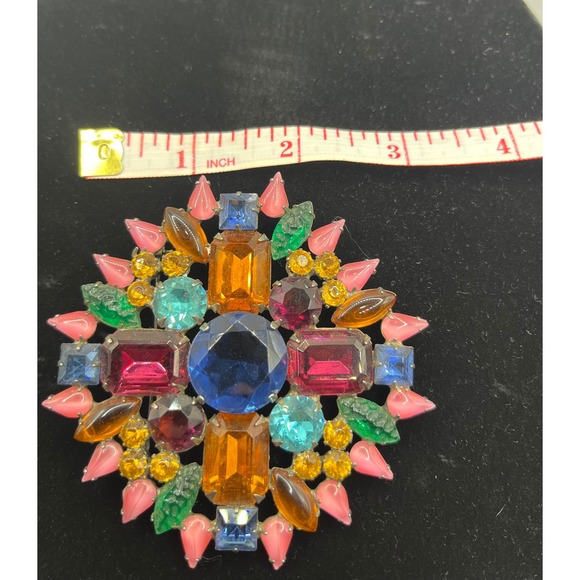 Vintage‎ Albert Multi Color Rhinestone Floral Brooch Pin Statement Jewelry - Picture 2 of 5
